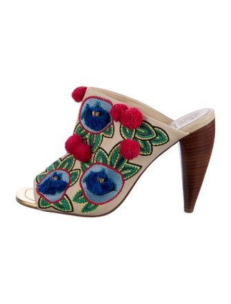 Tory Burch Leather Floral Print Slides