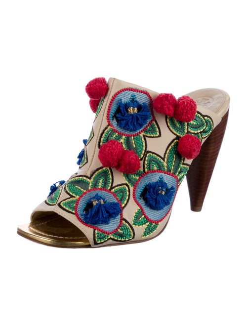 Tory Burch Leather Floral Print Slides