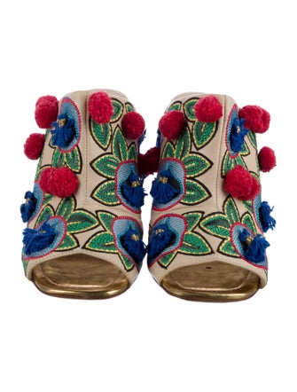 Tory Burch Leather Floral Print Slides