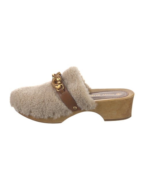 Tory Burch Shearling Leather Trim Embellishment Mules