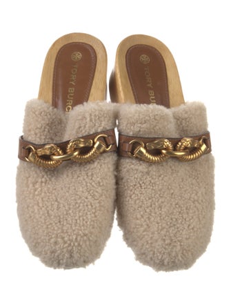 Tory Burch Shearling Leather Trim Embellishment Mules