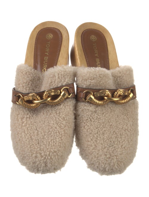 Tory Burch Shearling Leather Trim Embellishment Mules