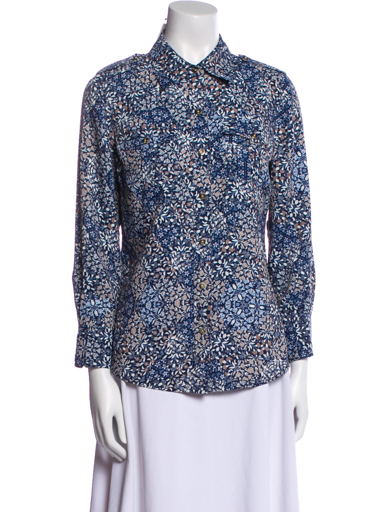 Tory Burch Printed Long Sleeve Button-Up Top