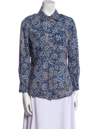 Tory Burch Printed Long Sleeve Button-Up Top