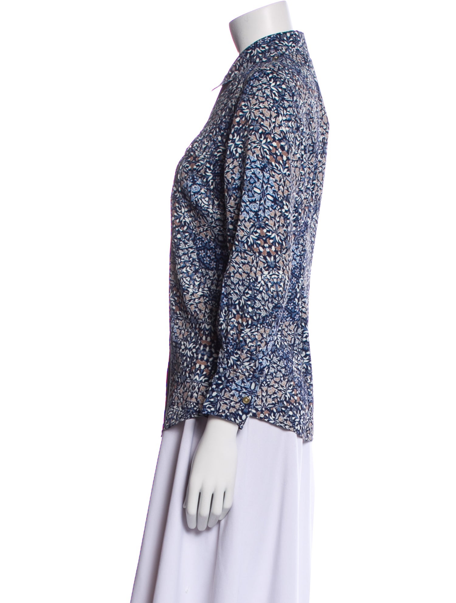 Tory Burch Printed Long Sleeve Button-Up Top