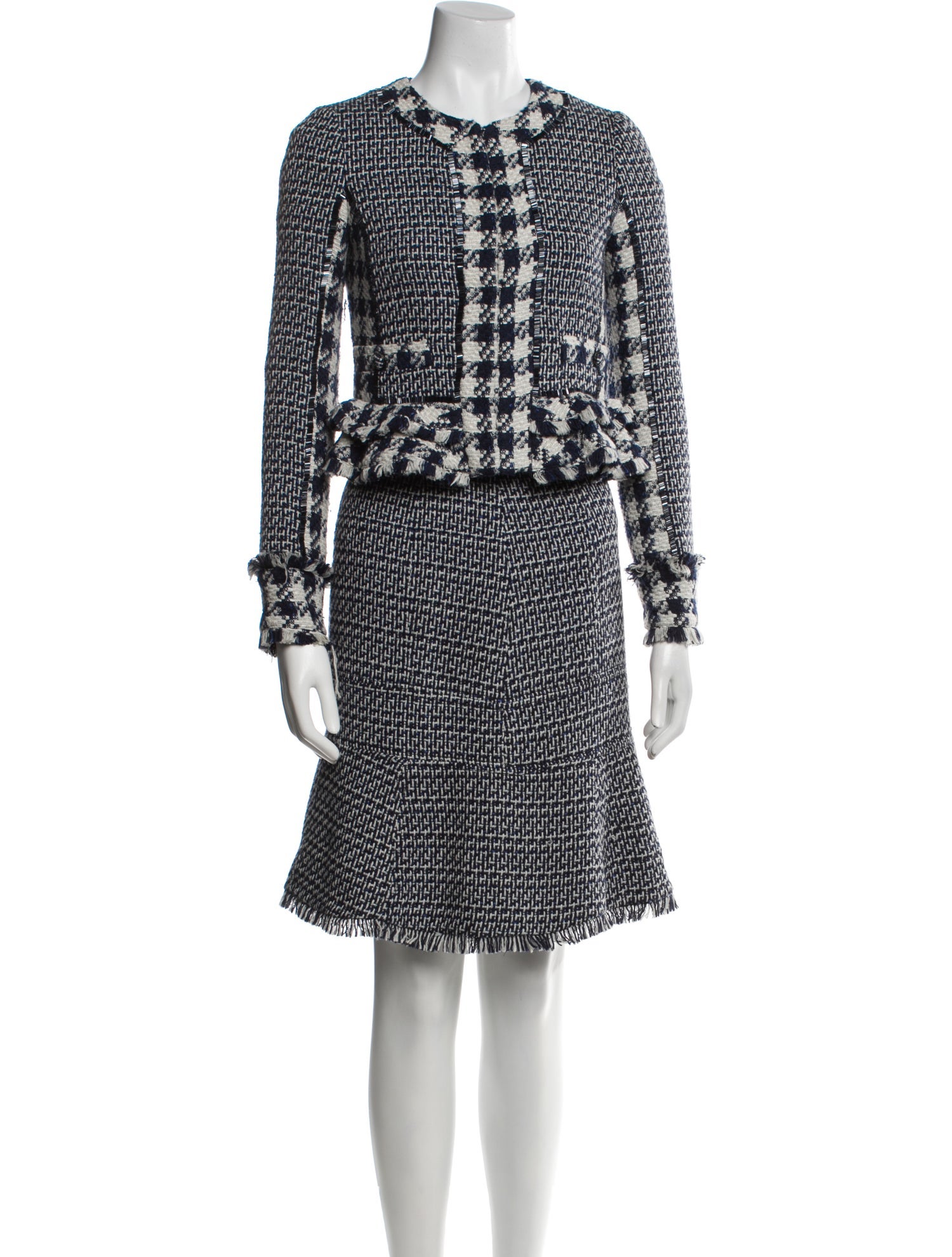 Tory Burch Tweed Pattern Beaded Accents Skirt Suit