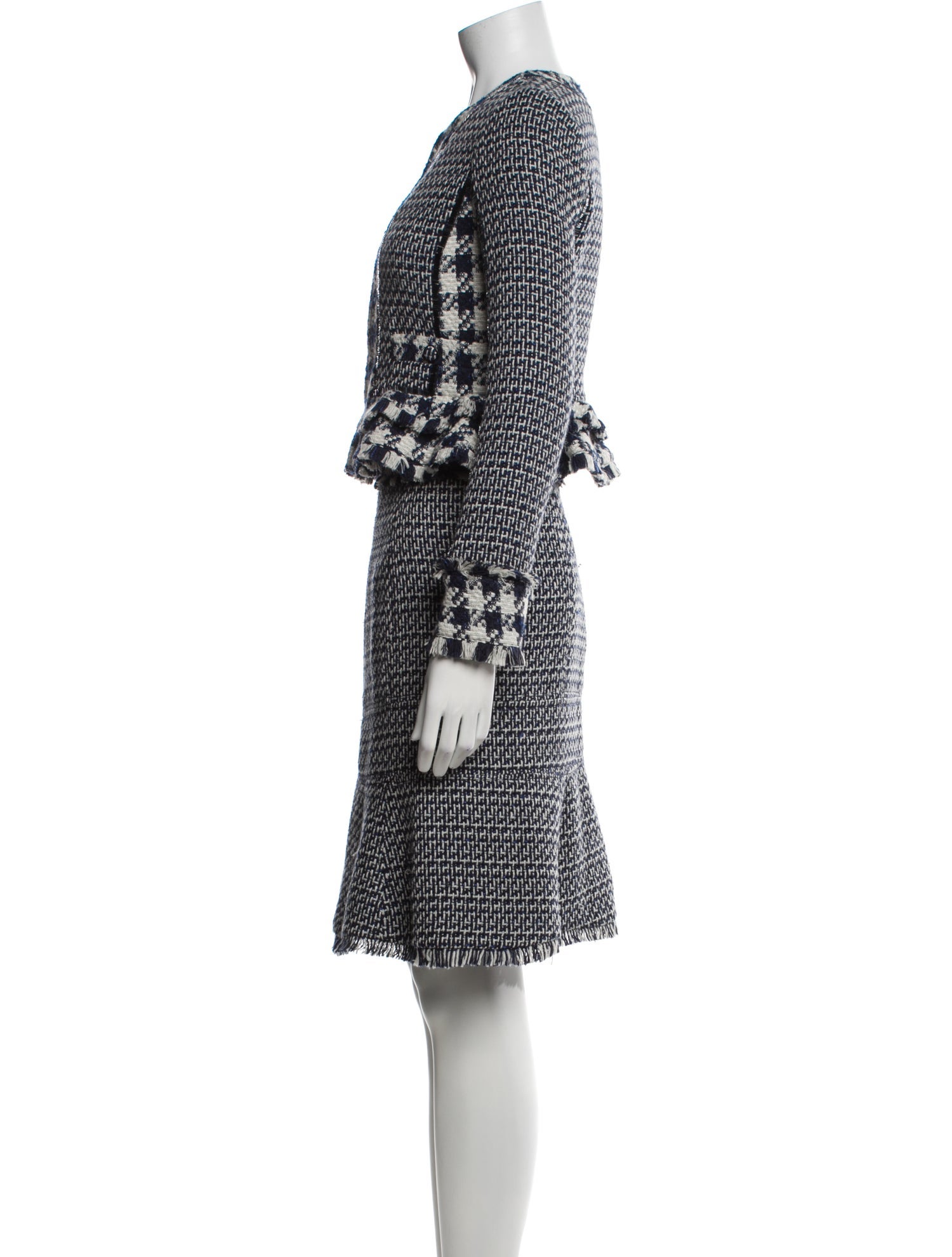 Tory Burch Tweed Pattern Beaded Accents Skirt Suit