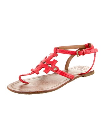 Tory Burch Leather Lasercut Accents T-Strap Sandals