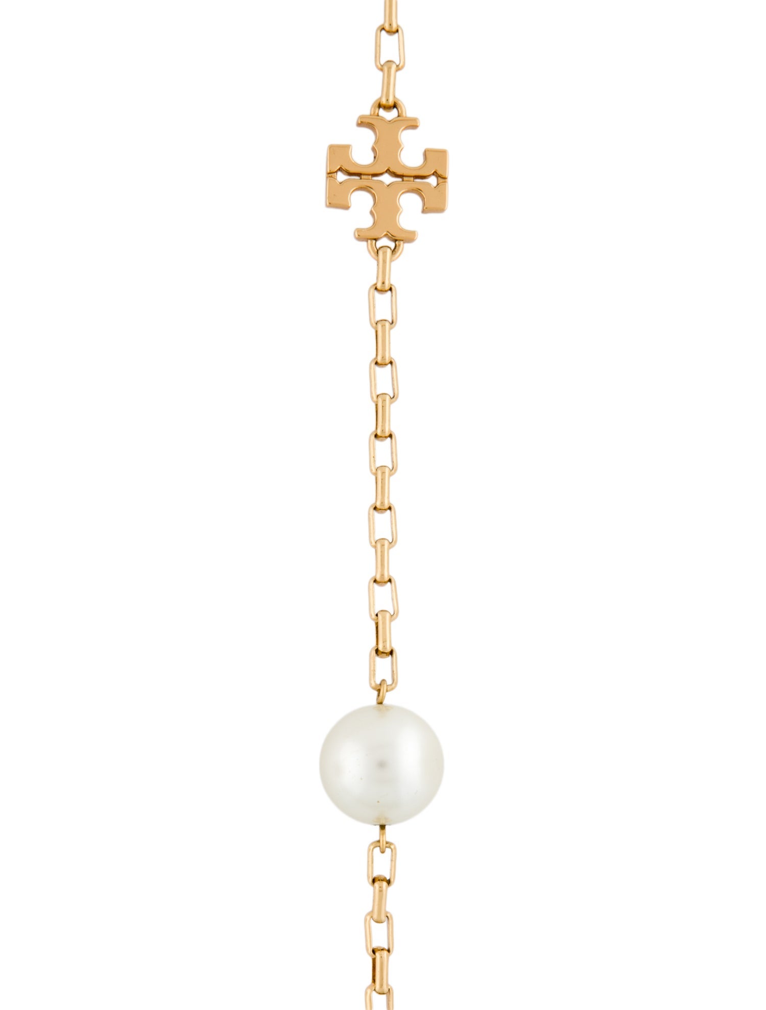 Tory Burch Faux Pearl Logo Station Necklace