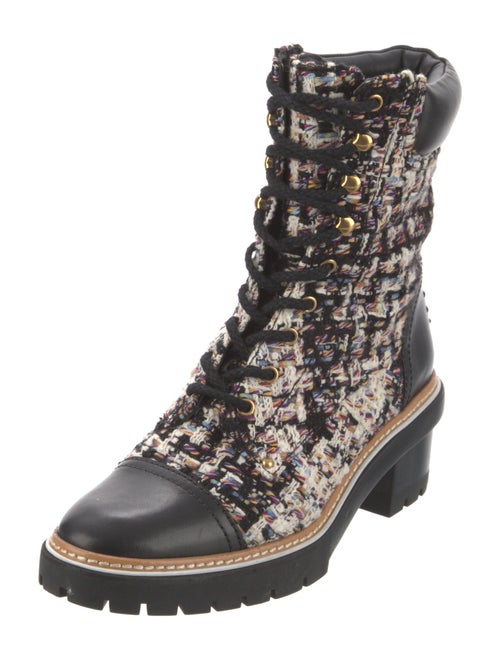 Tory Burch Tweed Tweed Pattern Combat Boots