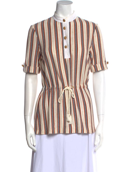Tory Burch Striped Mock Neck Button-Up Top