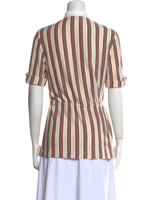 Tory Burch Striped Mock Neck Button-Up Top