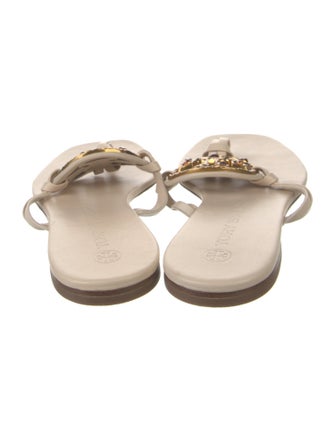 Tory Burch Leather Crystal Embellishments Slides