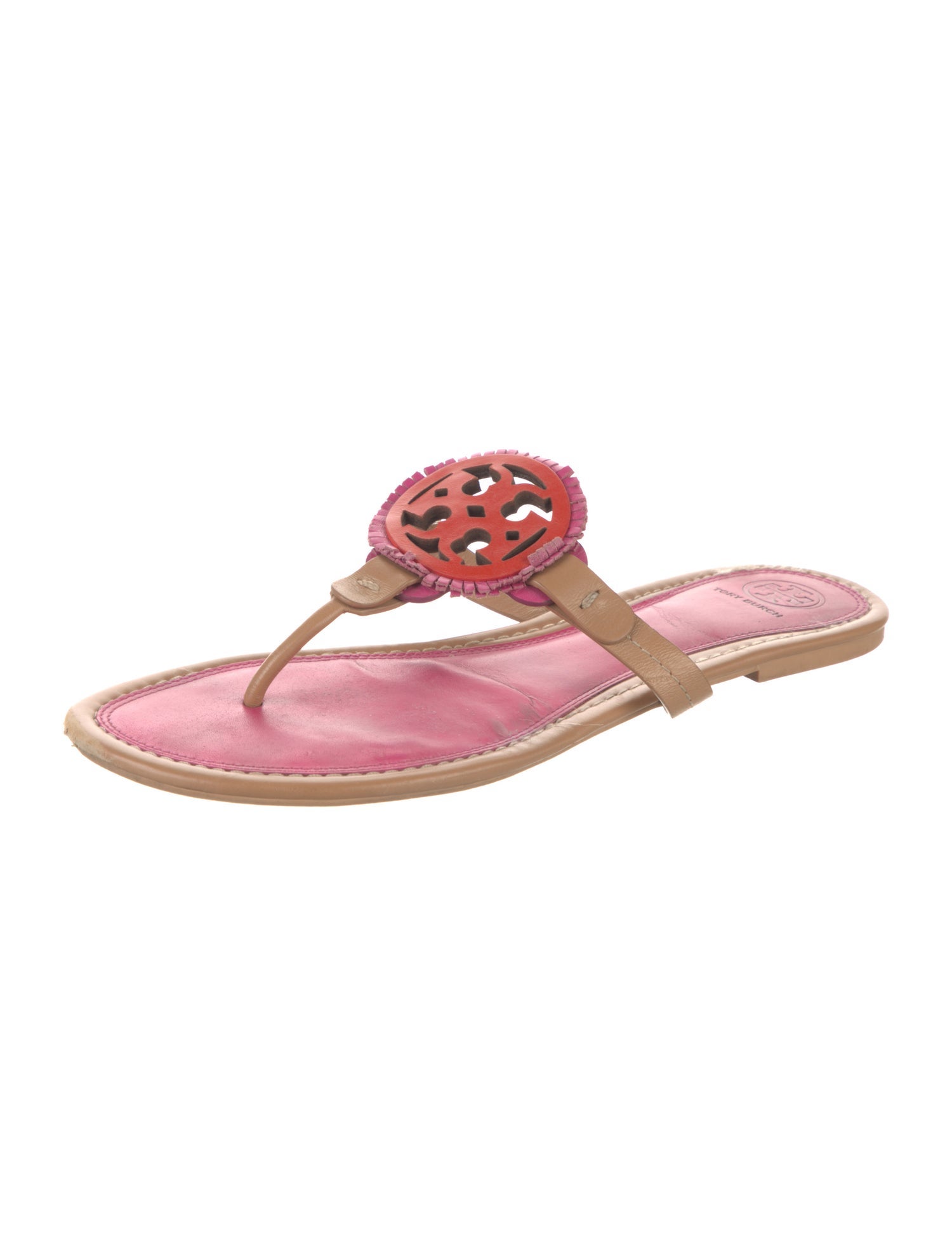 Tory Burch Leather Fringe Trim Accent Slides