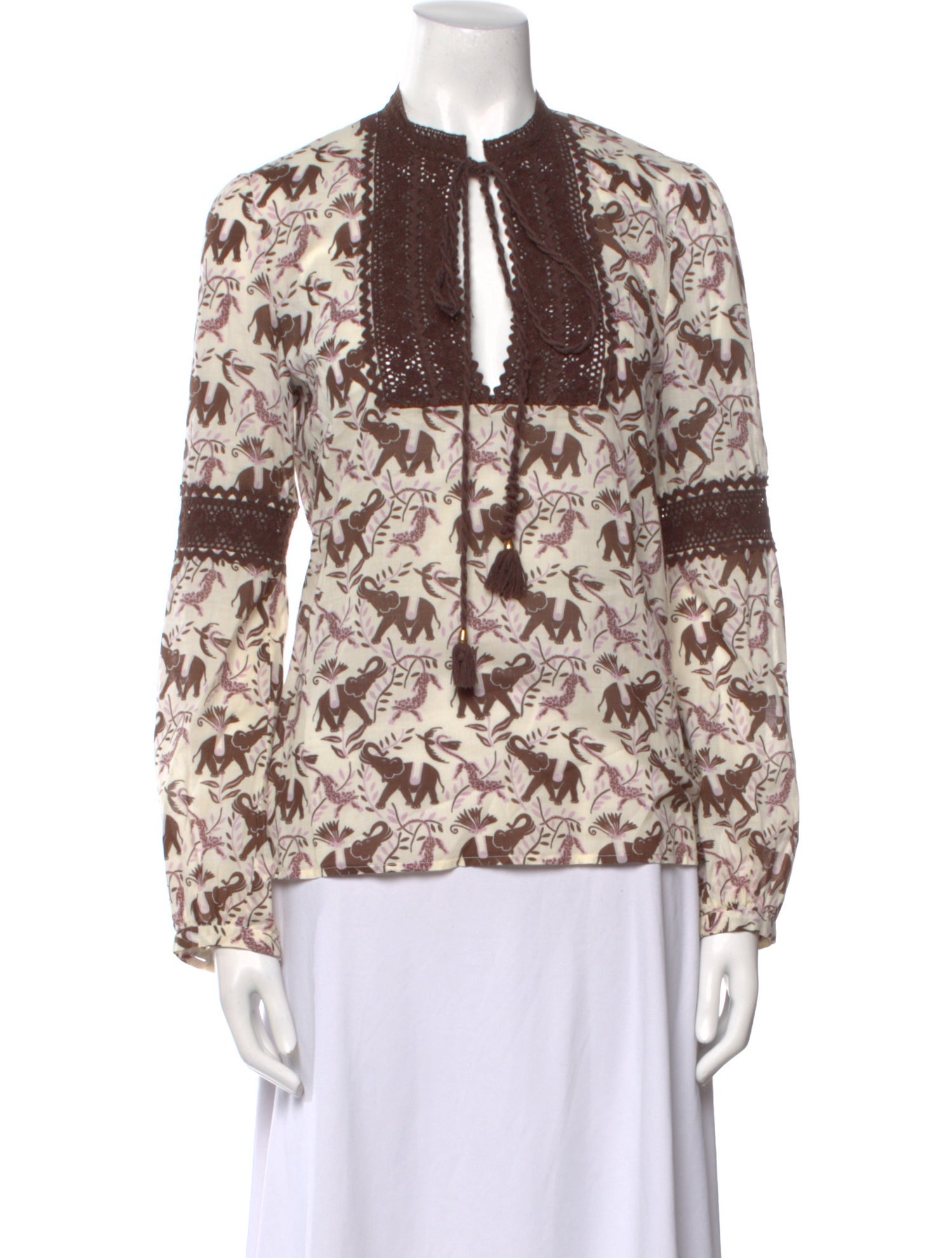 Tory Burch Printed Tie Neck Blouse