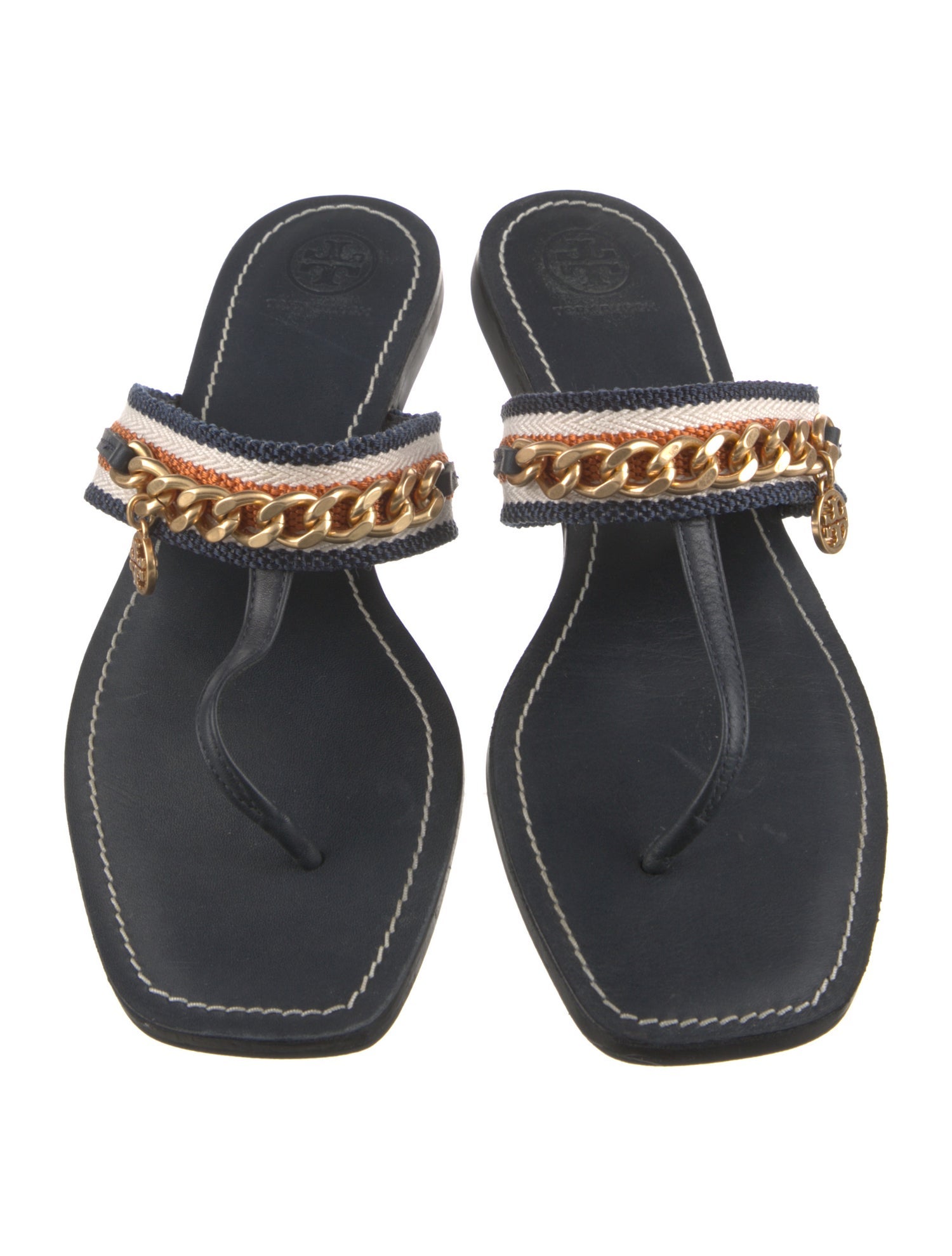 Tory Burch Leather Colorblock Pattern Flip Flops