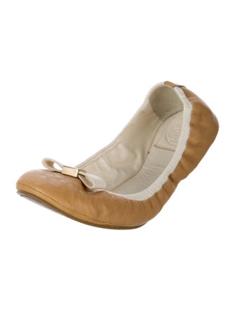 Tory Burch Leather Bow Accents Ballet Flats