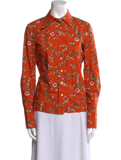 Tory Burch Floral Print Long Sleeve Button-Up Top