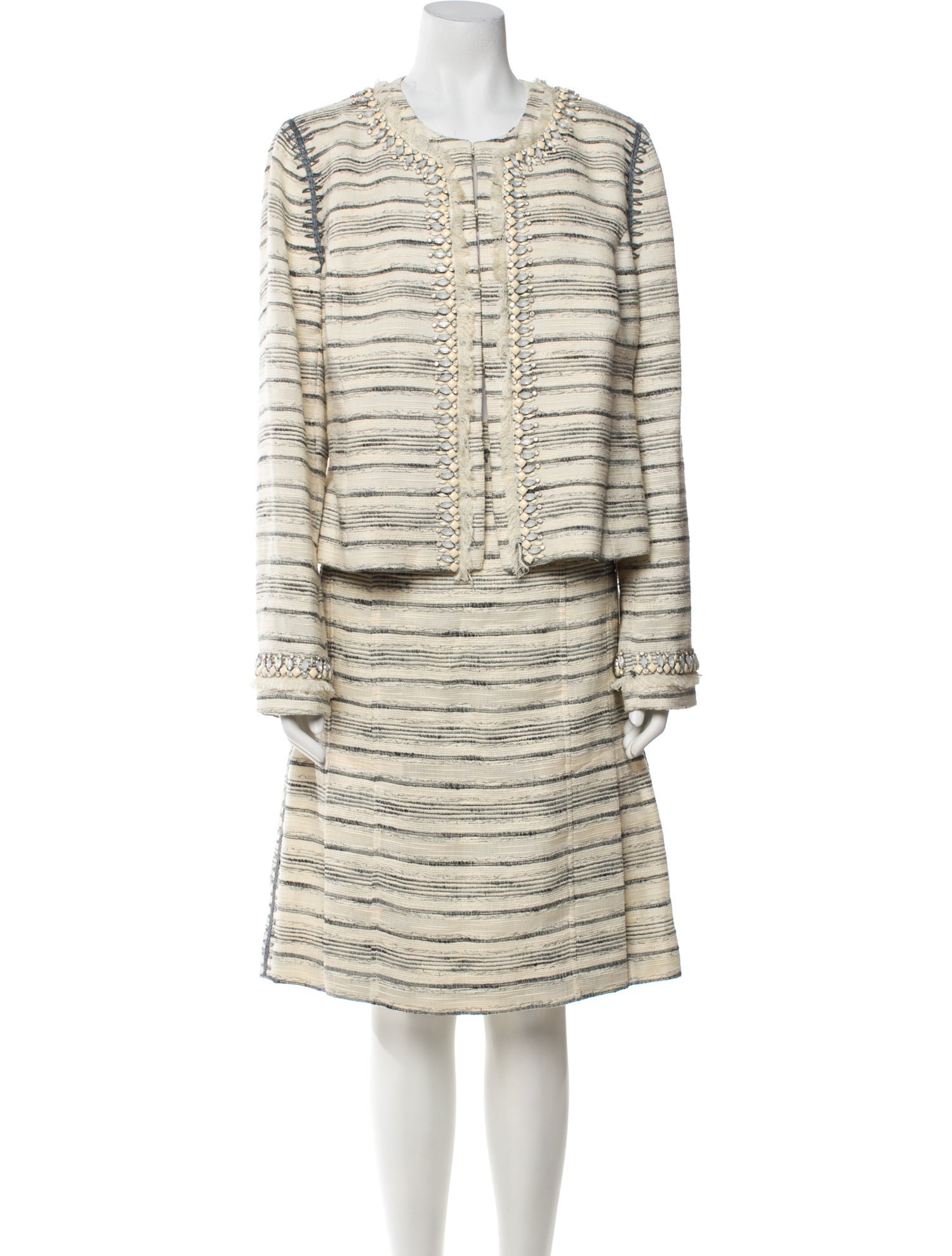 Tory Burch Striped Crystal Embellishments Skirt Suit w/ Tags