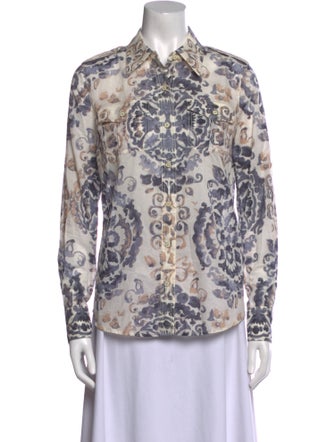Tory Burch Printed Long Sleeve Button-Up Top
