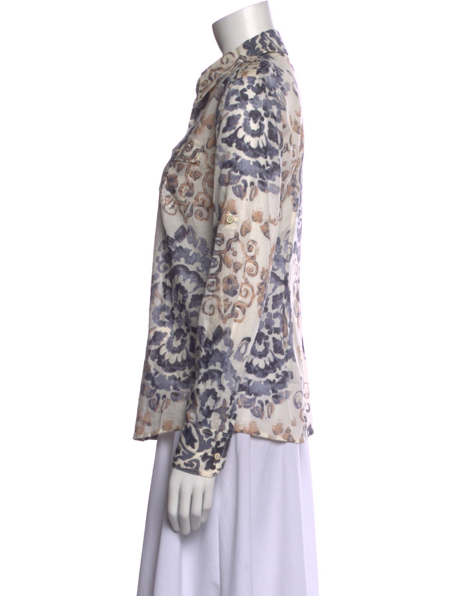 Tory Burch Printed Long Sleeve Button-Up Top