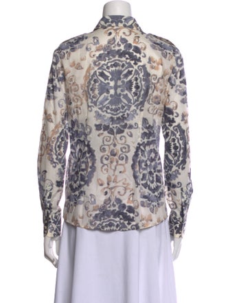 Tory Burch Printed Long Sleeve Button-Up Top