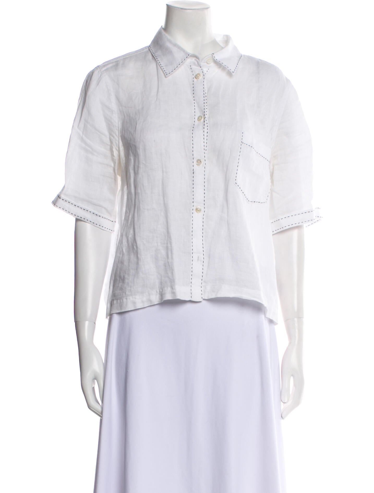 Tory Burch Linen Short Sleeve Button-Up Top