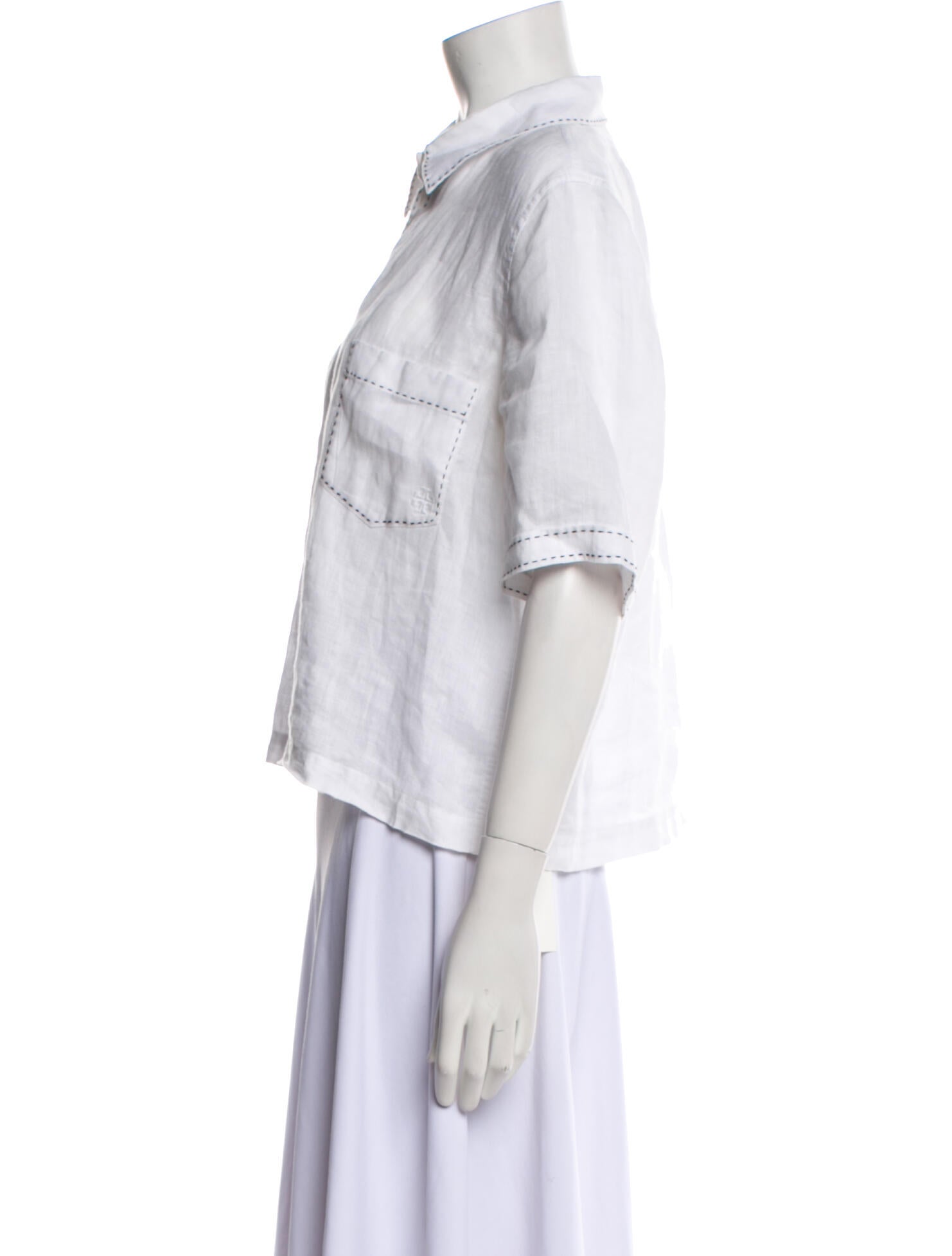 Tory Burch Linen Short Sleeve Button-Up Top