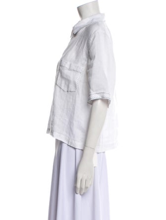 Tory Burch Linen Short Sleeve Button-Up Top