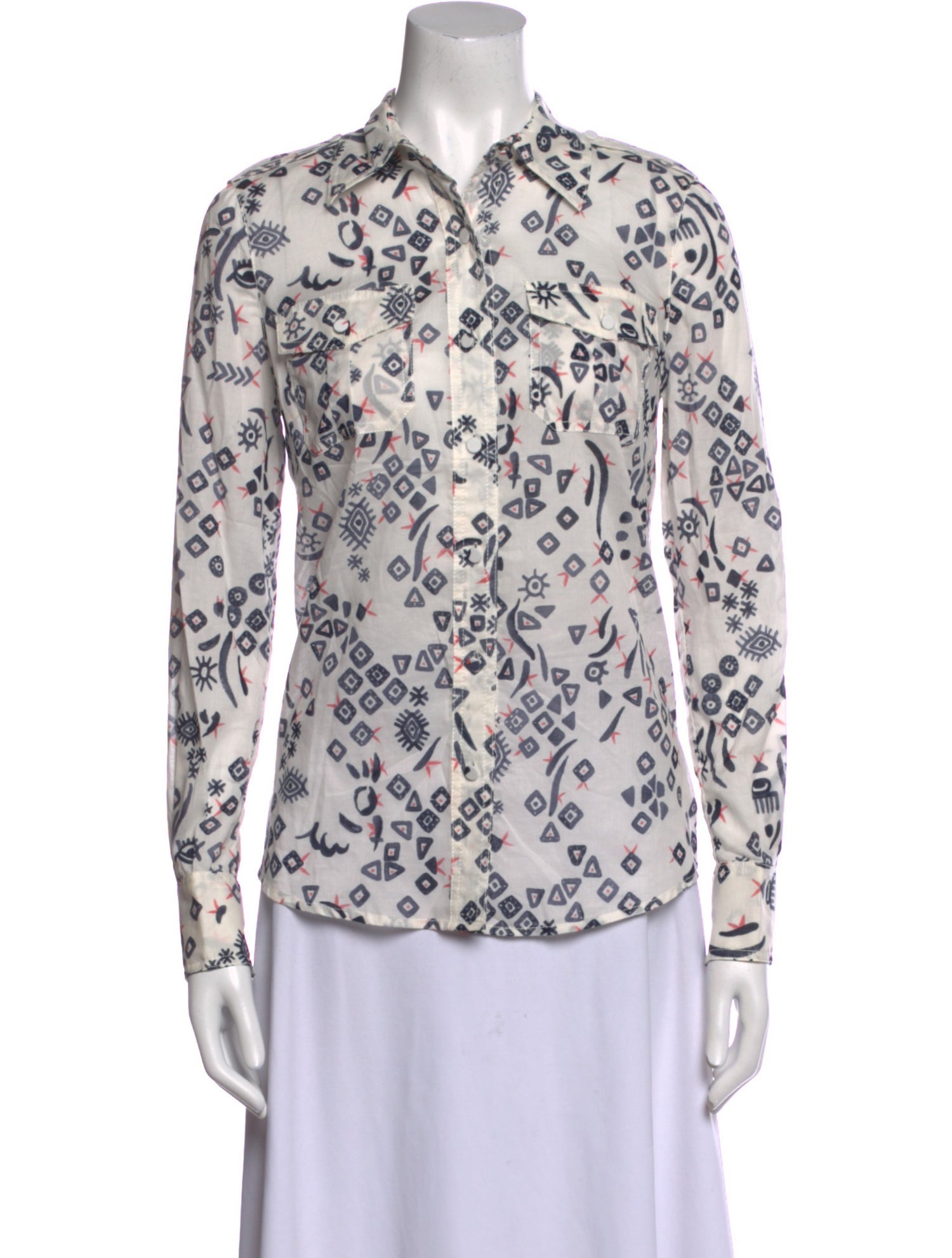Tory Burch Printed Long Sleeve Button-Up Top