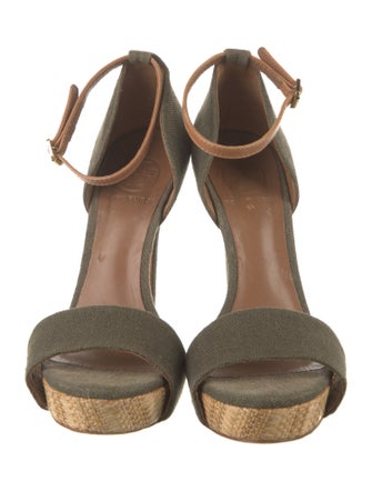 Tory Burch Canvas Leather Trim Embellishment Sandals