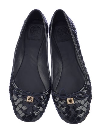 Tory Burch Patent Leather Bow Accents Ballet Flats