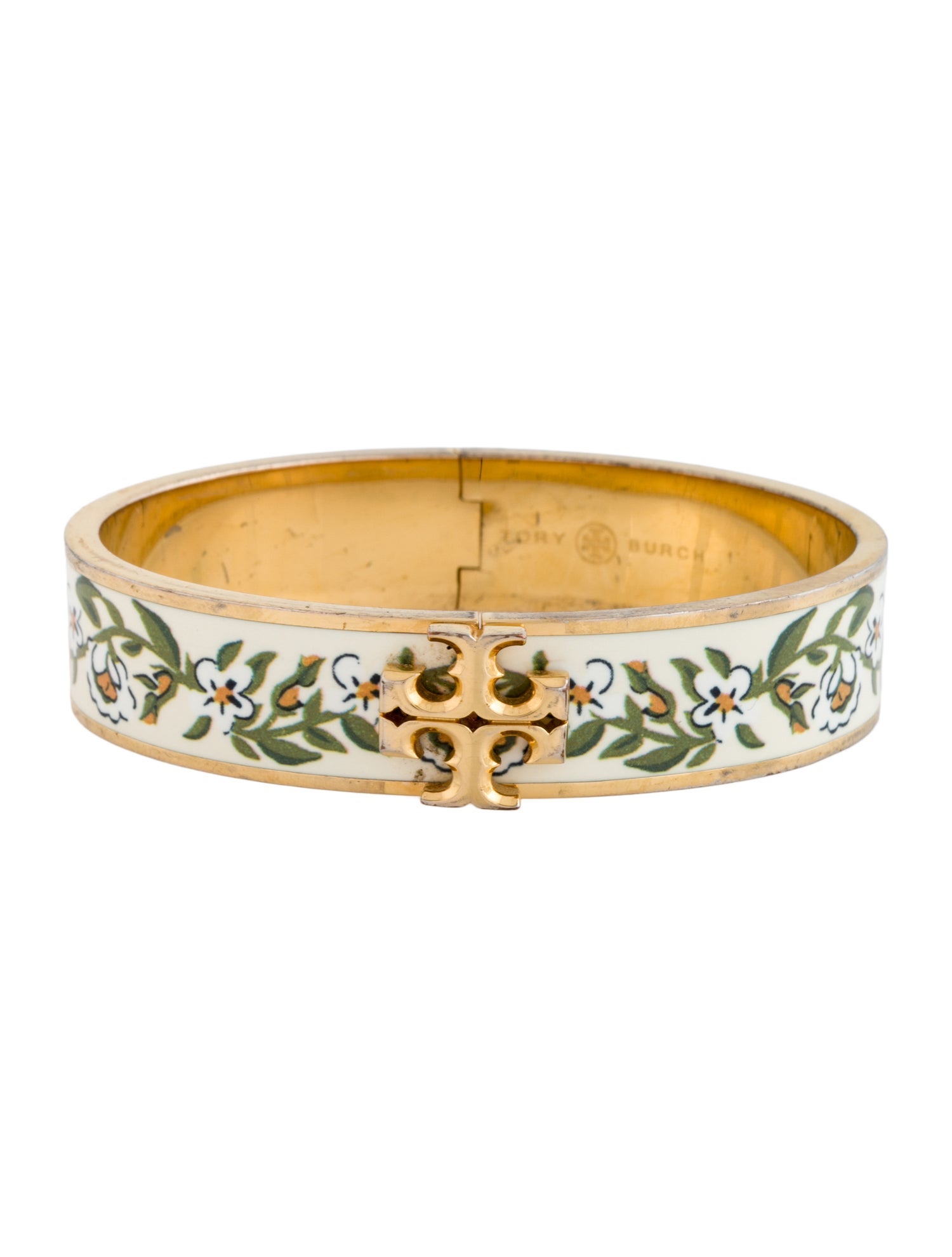 Tory Burch Enamel Printed Kira Hinged Bangle Bracelet