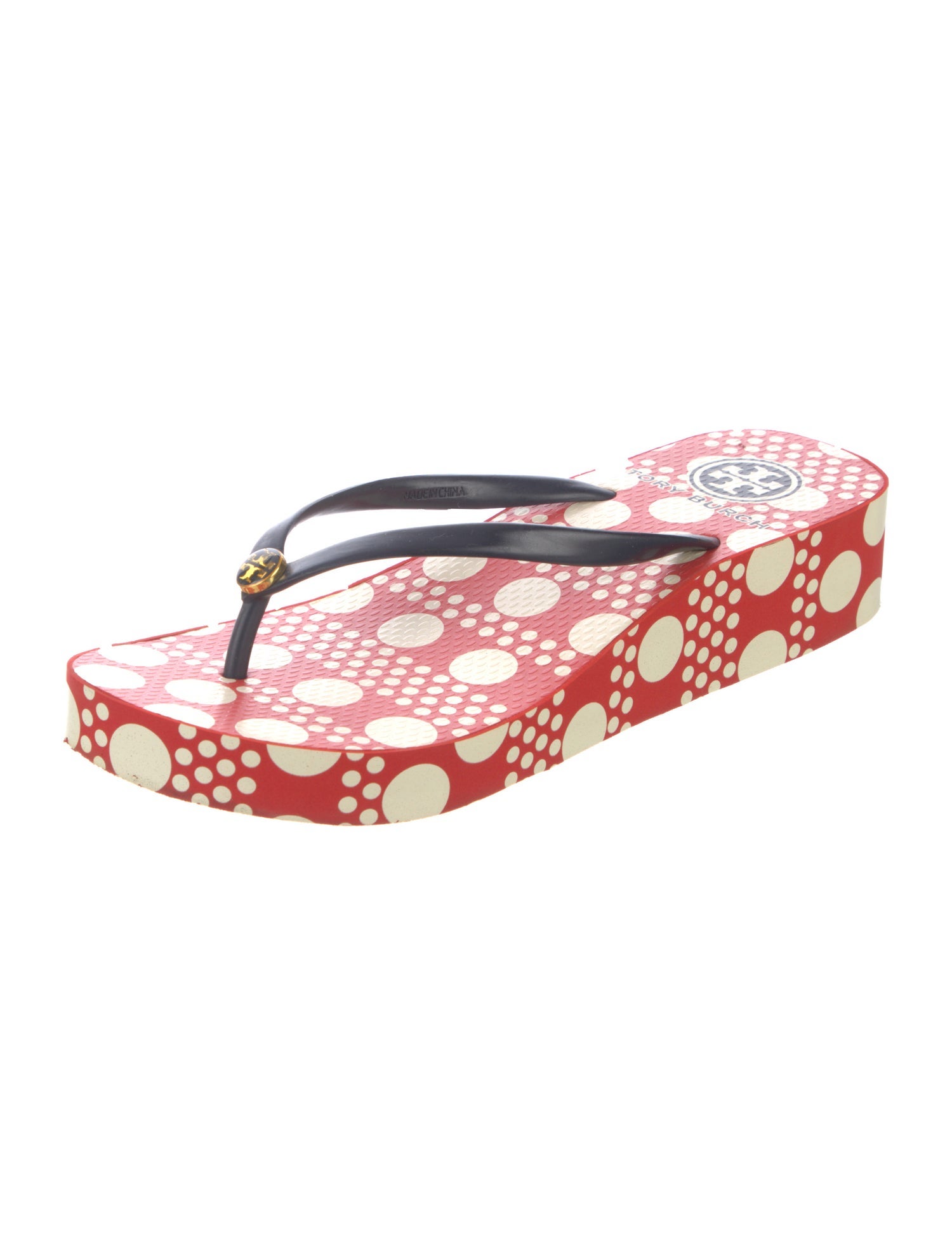 Tory Burch Rubber Polka Dot Print Flip Flops