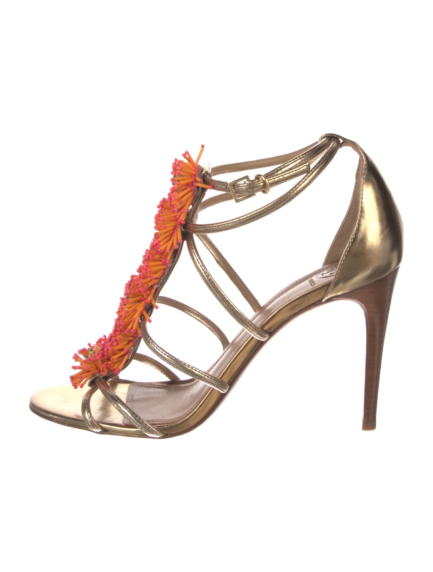 Tory Burch Leather Beaded Accents T-Strap Sandals