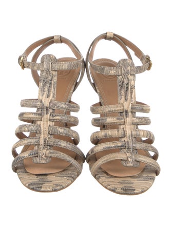 Tory Burch Embossed Leather Animal Print Sandals
