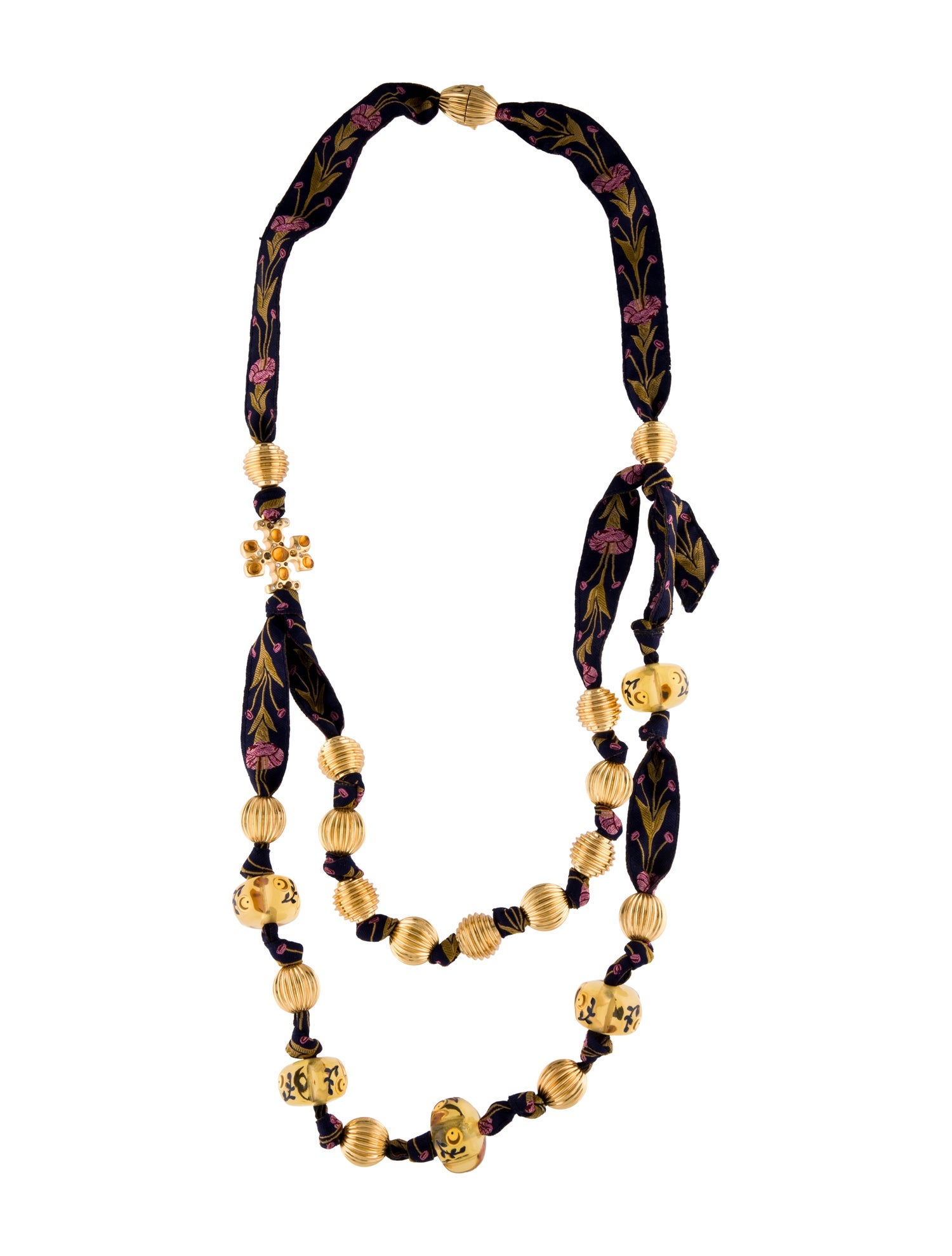 Tory Burch Bead & Fabric Roxanne Ribbon Double Strand Necklace