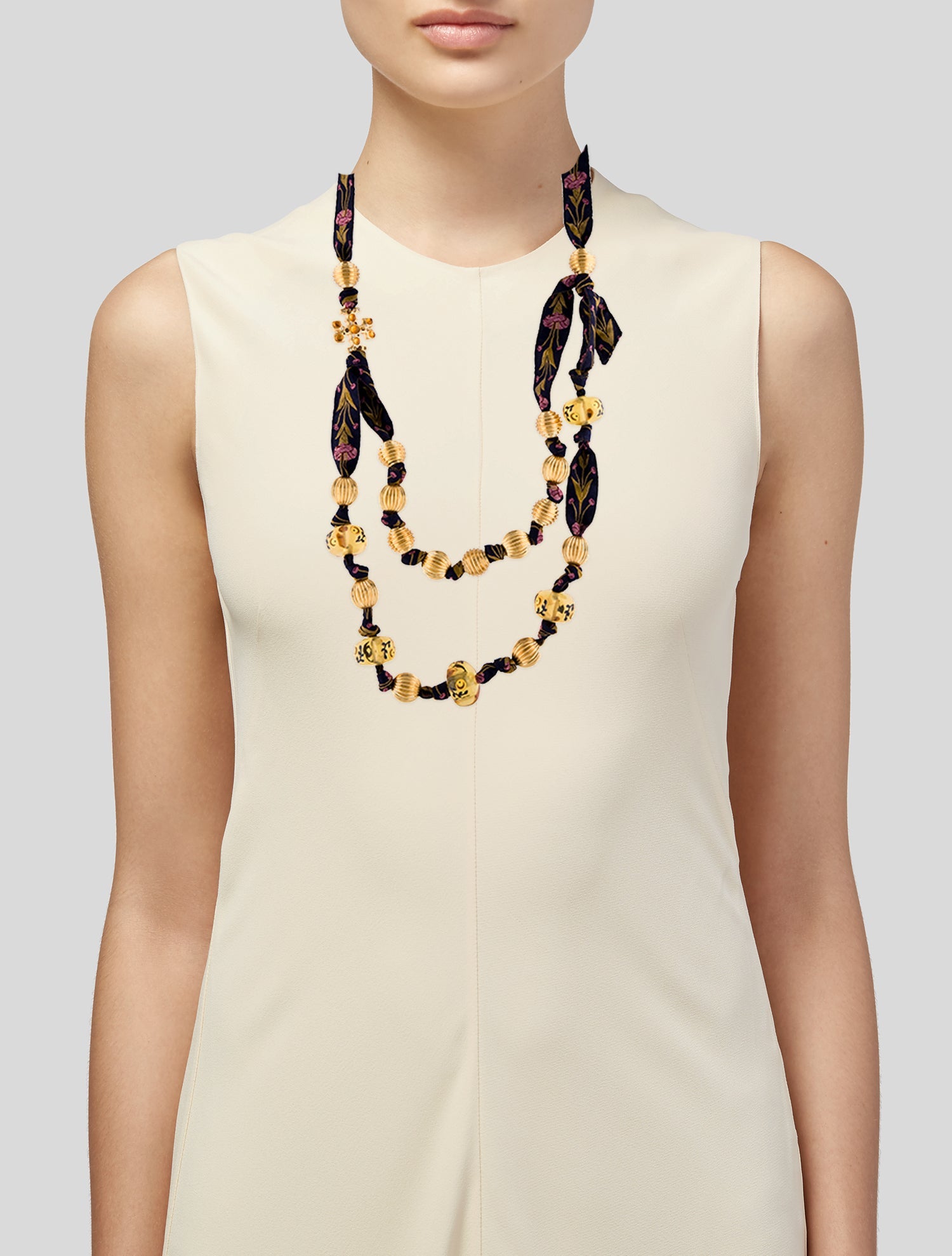 Tory Burch Bead & Fabric Roxanne Ribbon Double Strand Necklace