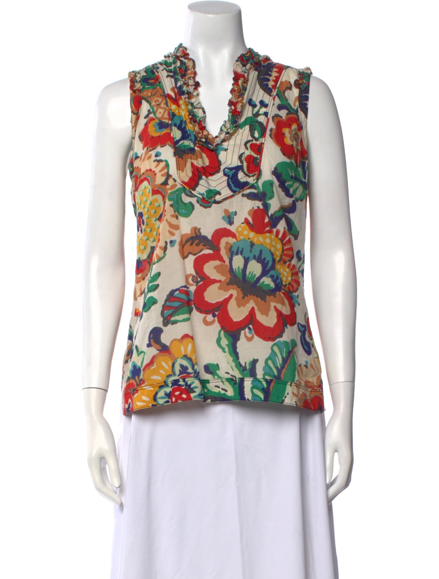 Tory Burch Floral Print V-Neck Blouse