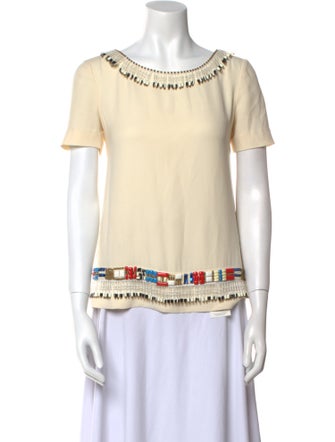 Tory Burch Silk Scoop Neck T-Shirt