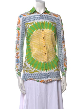 Tory Burch Printed Three-Quarter Sleeve Button-Up Top