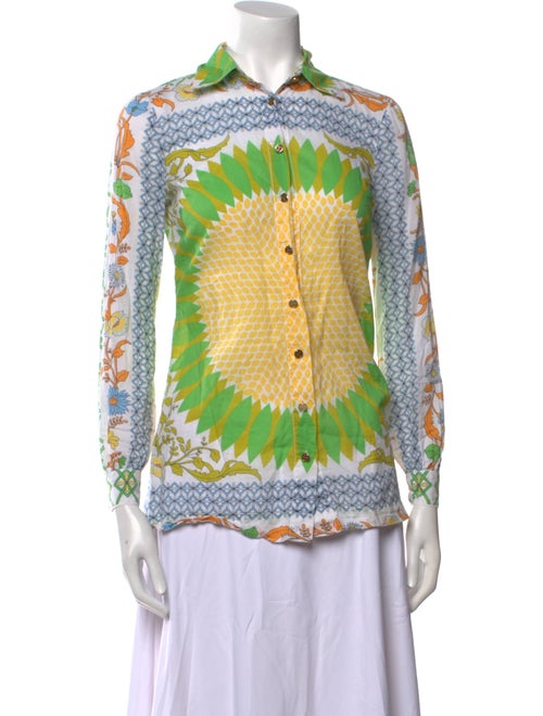 Tory Burch Printed Three-Quarter Sleeve Button-Up Top