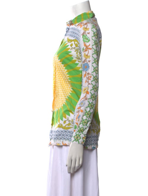 Tory Burch Printed Three-Quarter Sleeve Button-Up Top