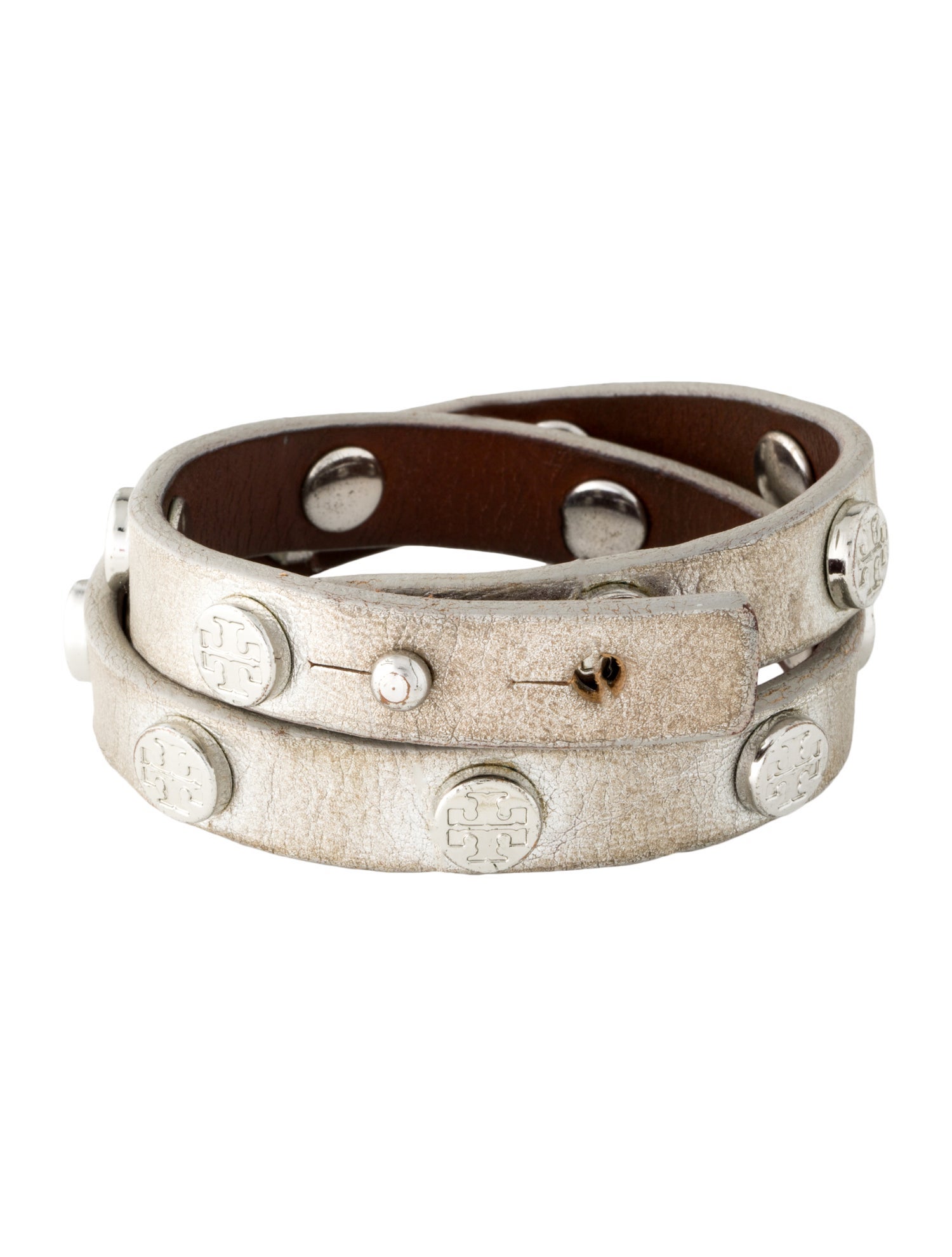 Tory Burch Leather Logo Stud Double Wrap Bracelet