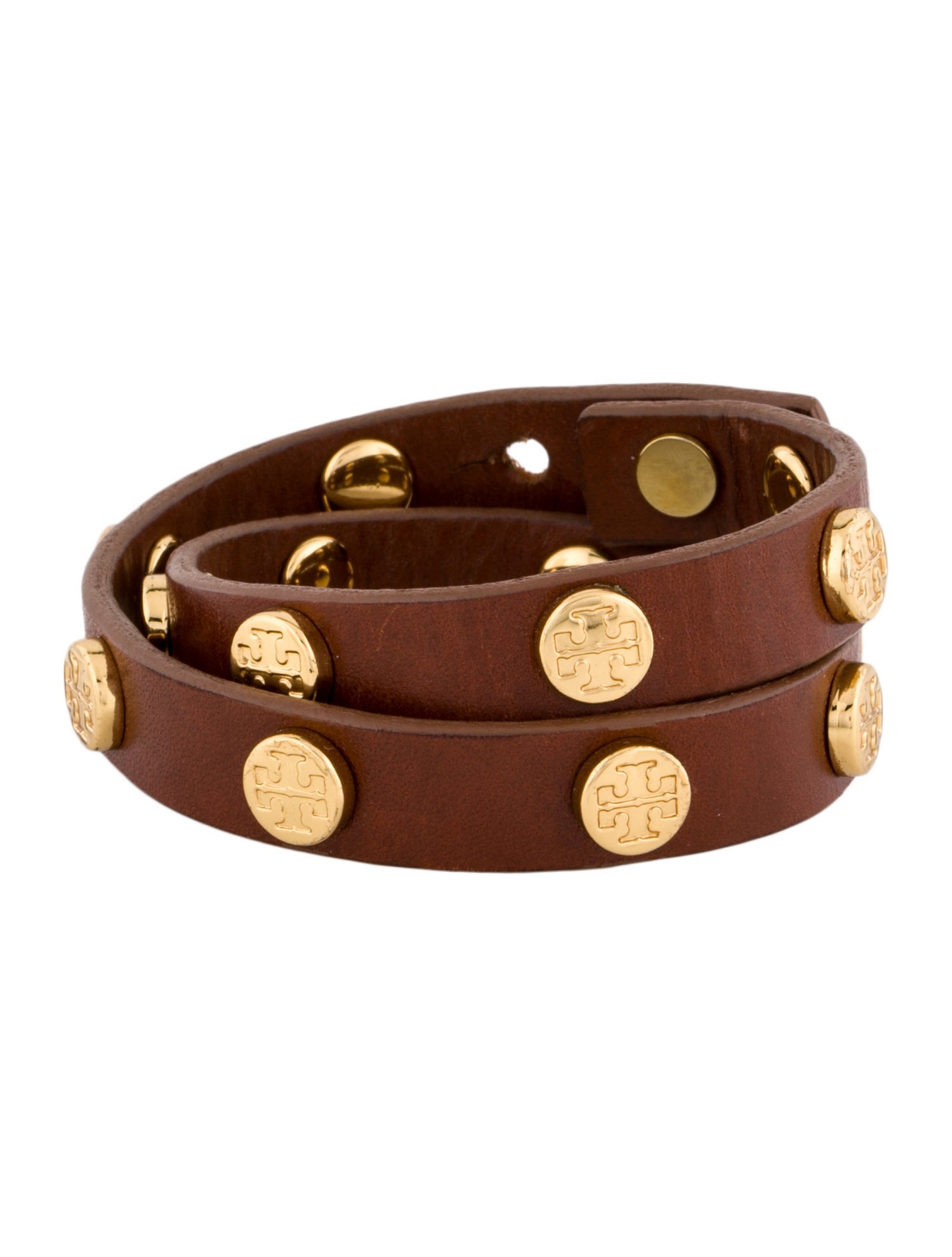 Tory Burch Leather Logo Studded Double Wrap Bracelet