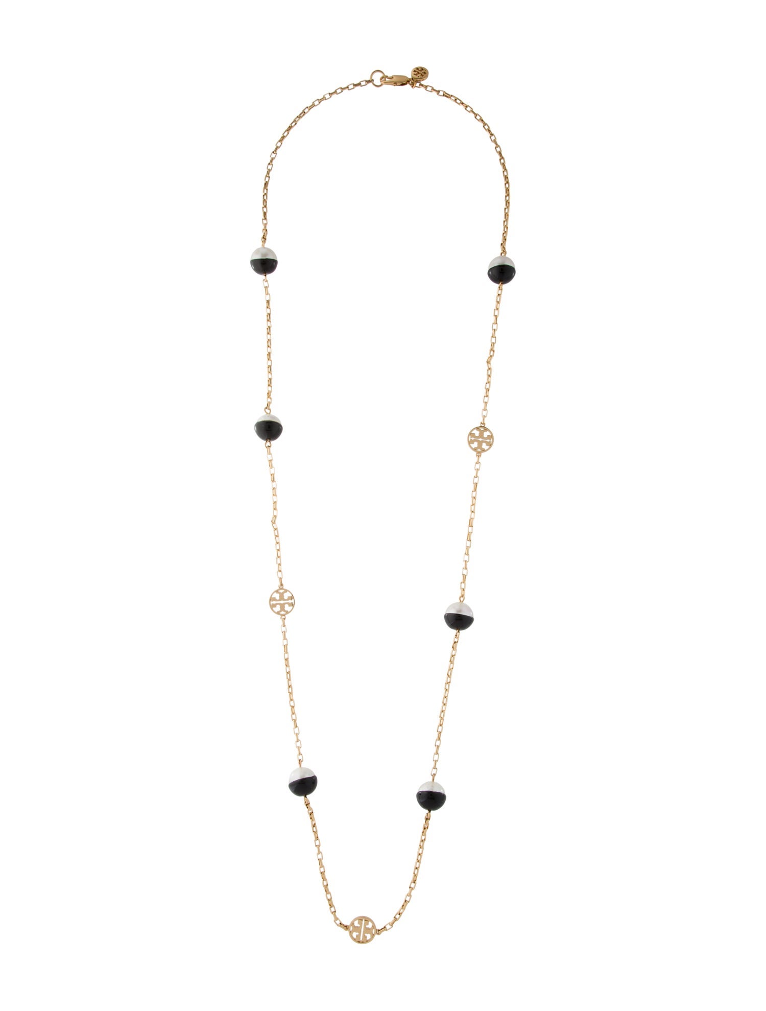 Tory Burch Faux Pearl & Resin Logo Station Necklace