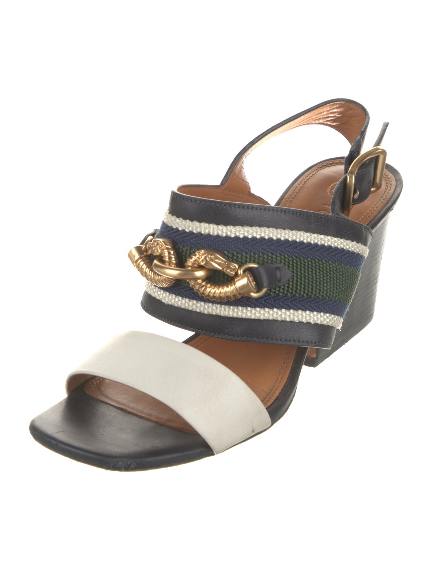 Tory Burch Leather Colorblock Pattern Slingback Sandals