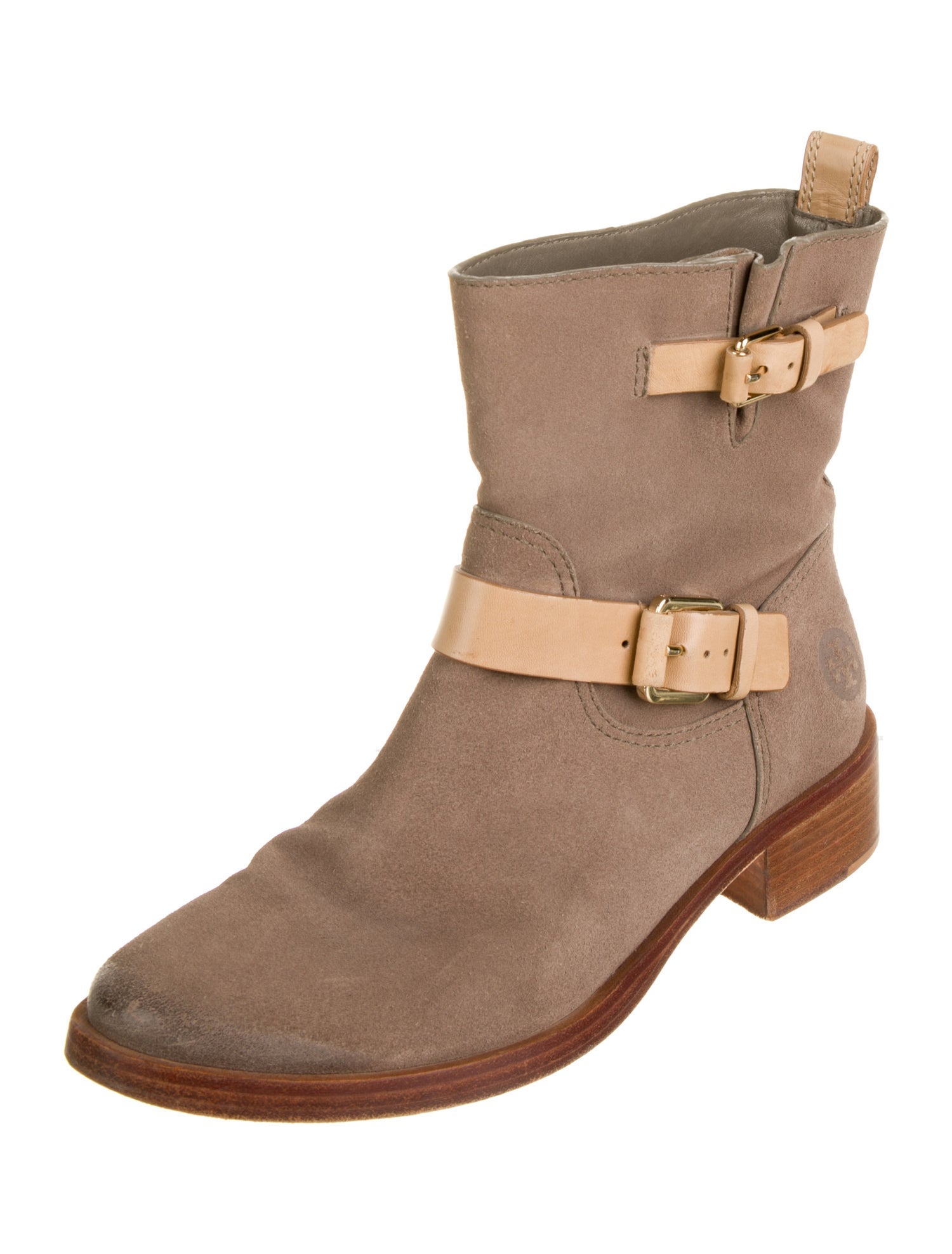 Tory Burch Suede Colorblock Pattern Moto Boots