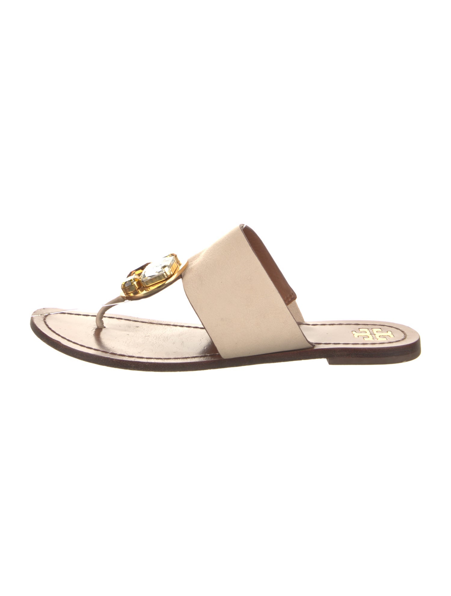Tory Burch Leather Crystal Embellishments Slides