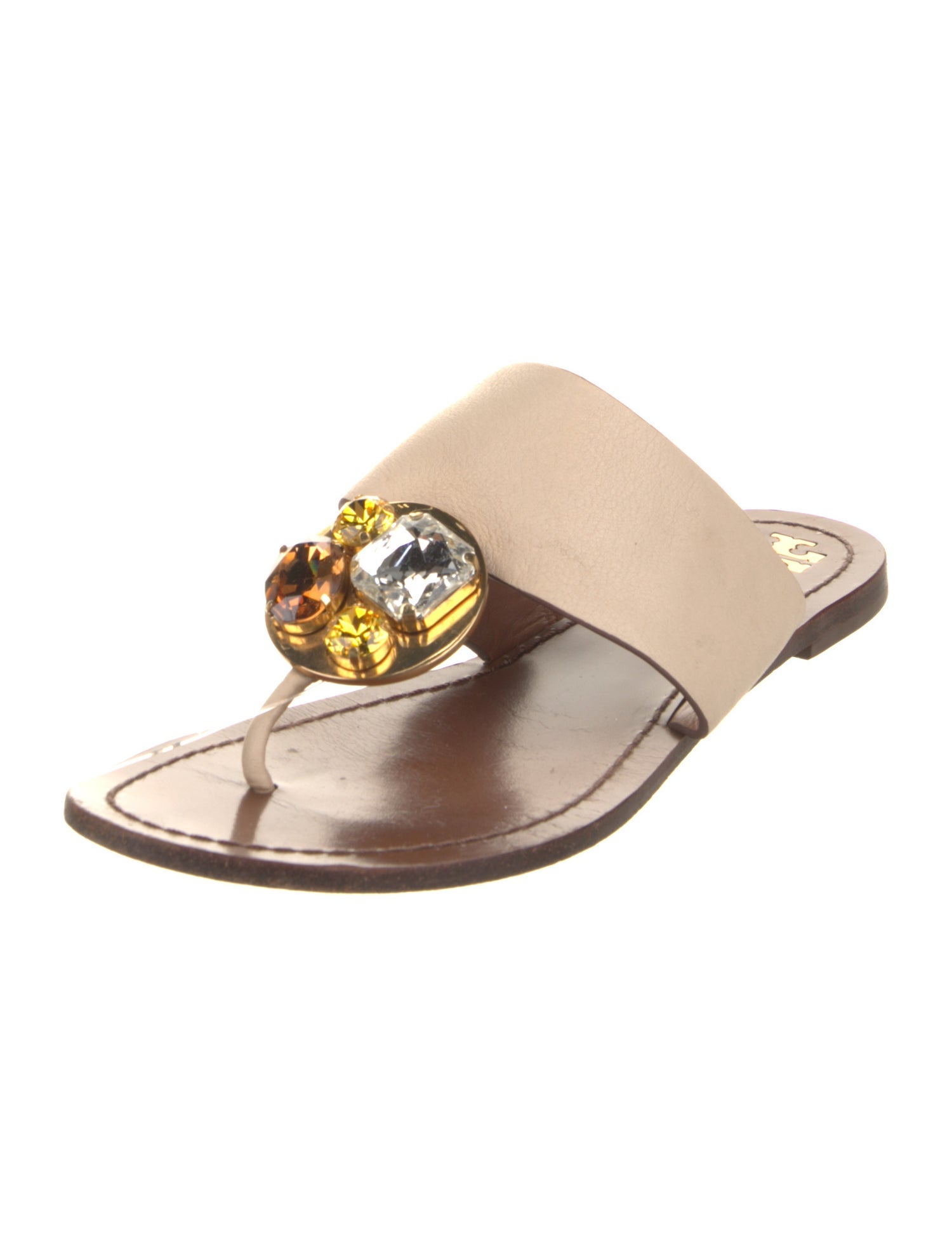 Tory Burch Leather Crystal Embellishments Slides